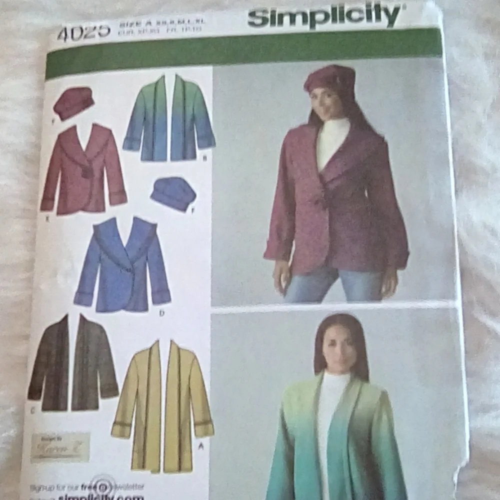 Simplicity 4025 Misses Jacket &Hat Sz XS-S-M-L-XL